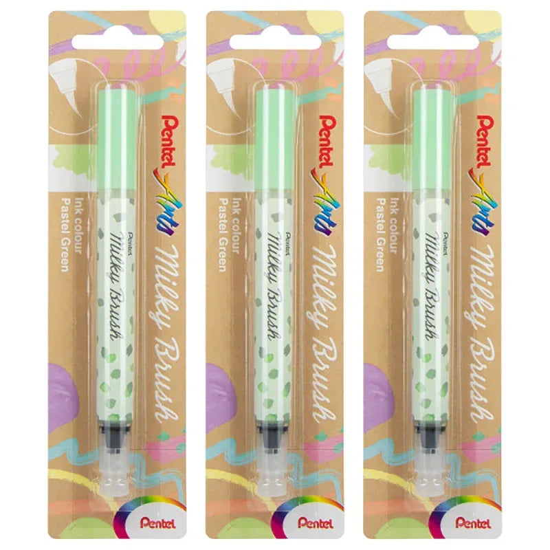 Milky Brush Pen, Pastel Green Ink, Pack of 3