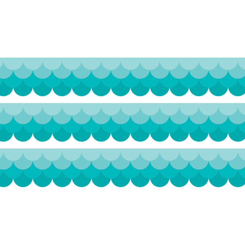 Painted Palette Ombre Turquoise Scallops EZ Border, 48 Feet Per Pack, 3 Packs