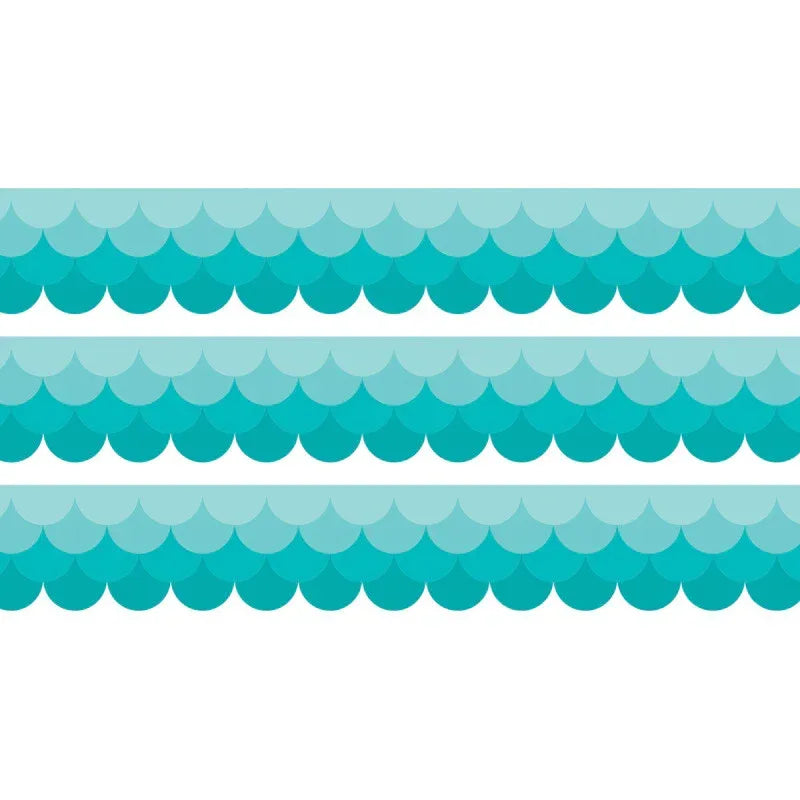 Painted Palette Ombre Turquoise Scallops EZ Border, 48 Feet Per Pack, 3 Packs