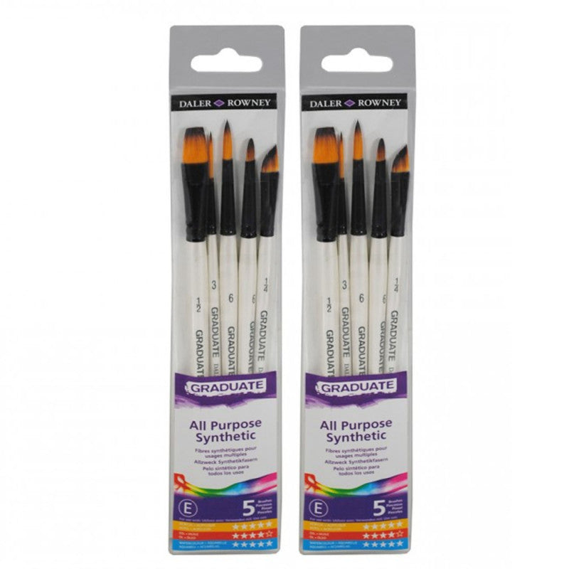 Graduate Watercolor Detail Brush Set, Synthetic, 5 Pieces Per Set, 2 Sets