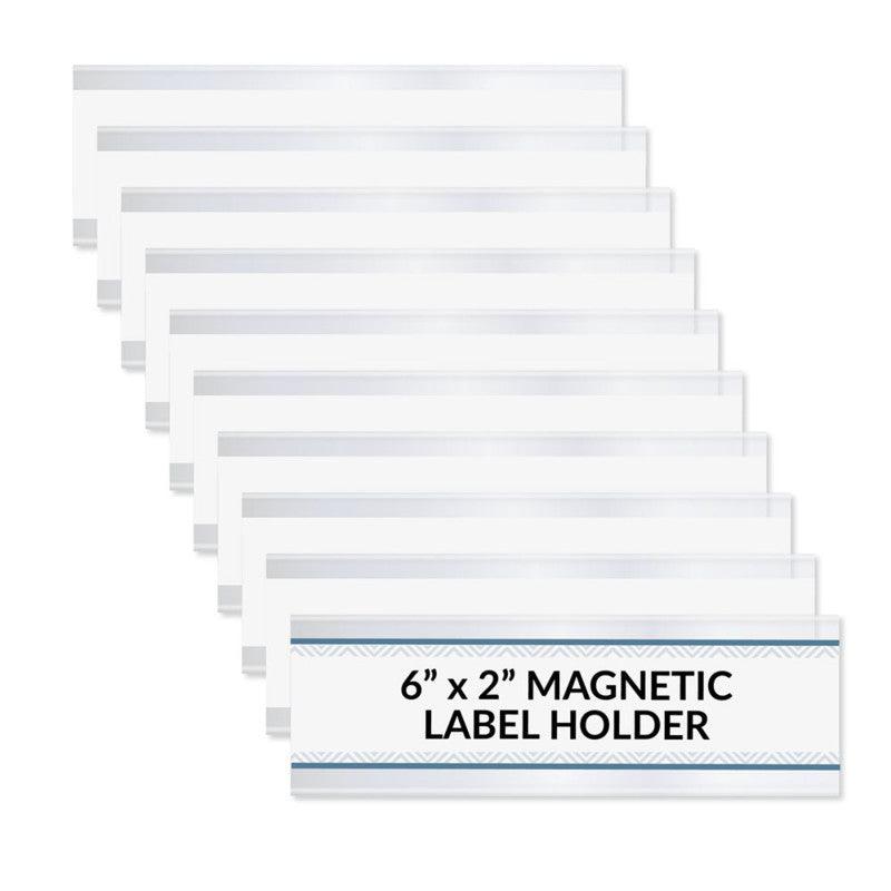 Magnetic Shelf/Bin Label Holders, 6" x 2", 10-Pack