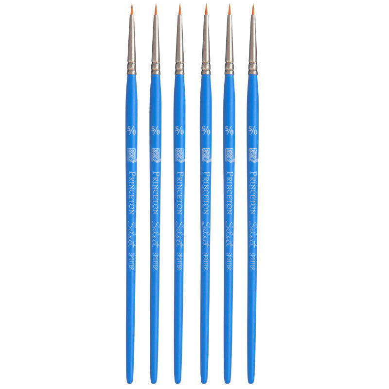 Select Artiste Spotter Brush, Synthetic Bristles, Short Handle Mixed Media Paintbrush, Jewel Blue, Size 5/0, Pack of 6
