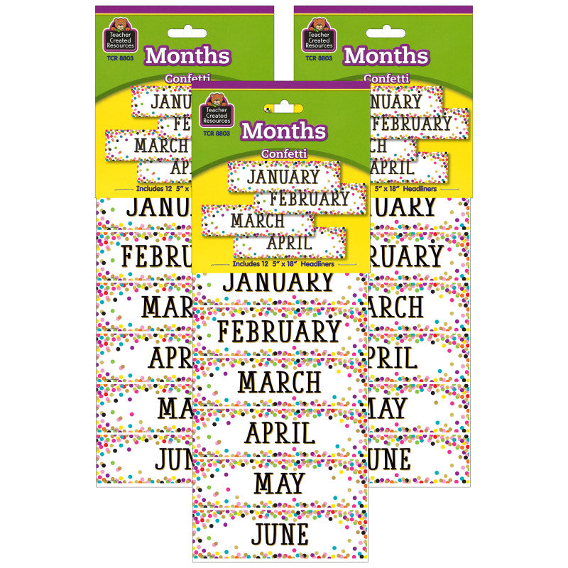 Confetti Monthly Headliners, 12 Per Pack, 3 Packs