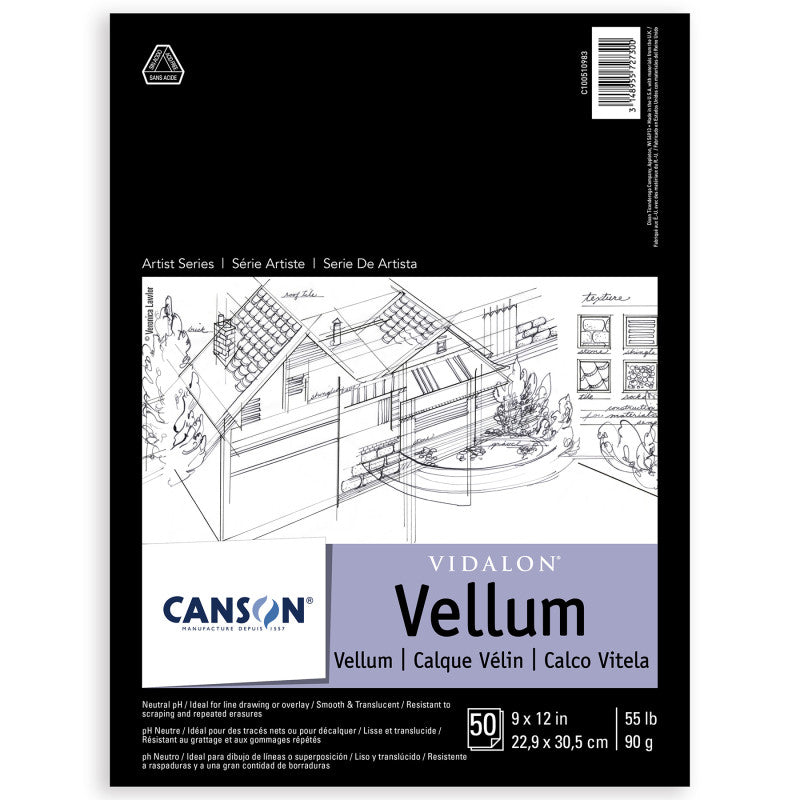 Artist Series Vidalon Vellum Pad, Translucent, Foldover Binding, 50 Sheet, 9X12 inch, 1 Count