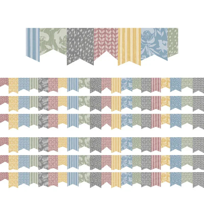 Classroom Cottage Pennants Die-Cut Border Trim, 35 Feet Per Pack, 6 Packs