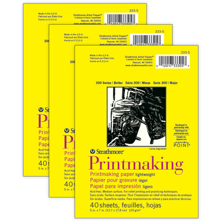 300 Series Printmaking Pad, Glue Binding, 40 Sheet, 5x7 inch, Pack of 3