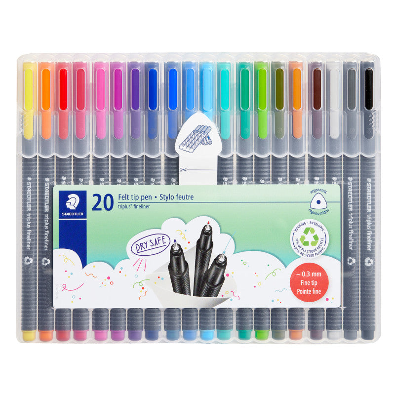 TriplusÂ® Fineliner Pens, Superfine 0.3 mm, Assorted Colors, Set of 20