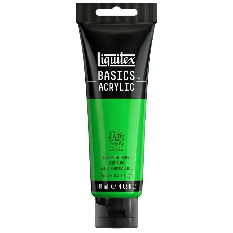 BASICS Acrylic Paint, 118 mL Tube, Fluorescent Green