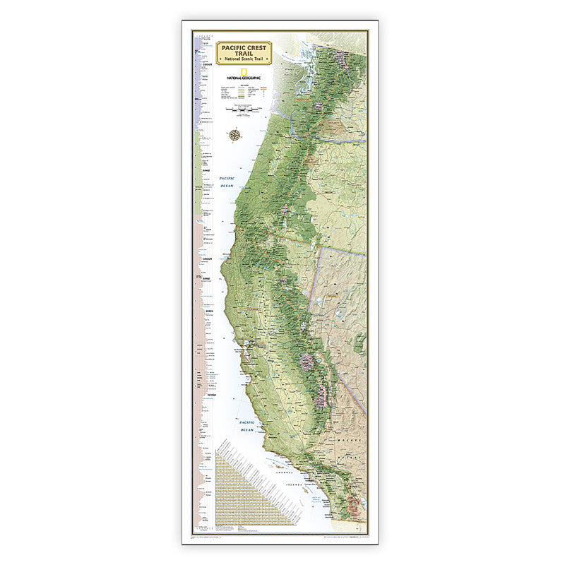 Pacific Crest Trail Map, Laminated, 18" x 48"