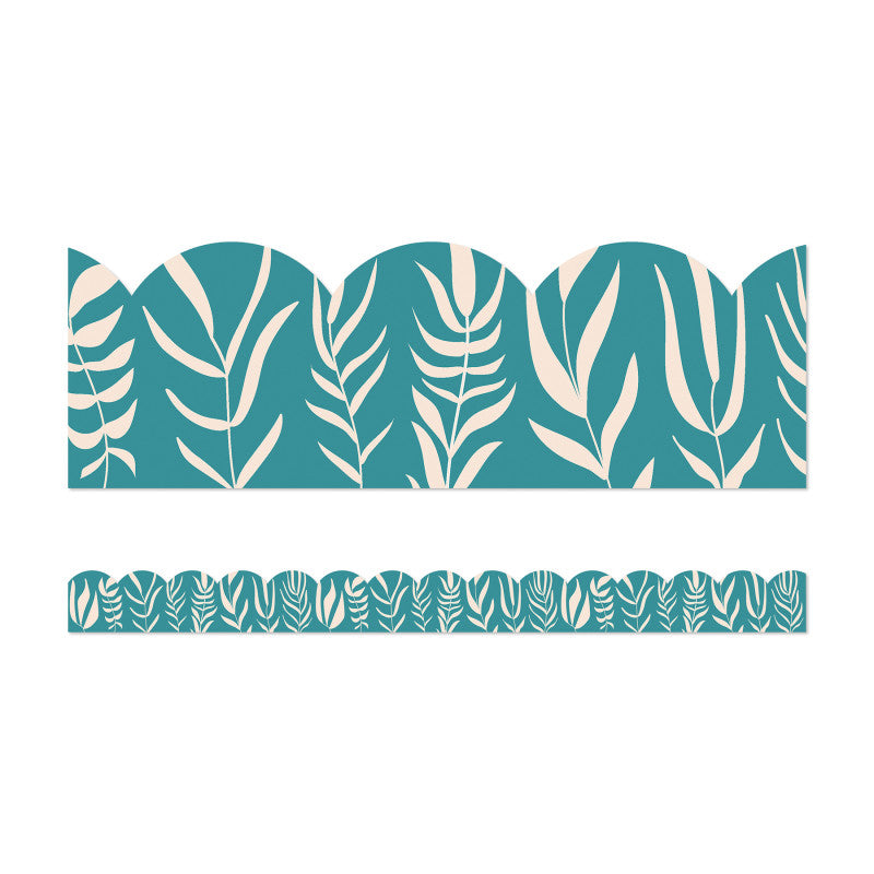 True to You Teal with Leaves Scalloped Bulletin Board Borders, 39 Feet