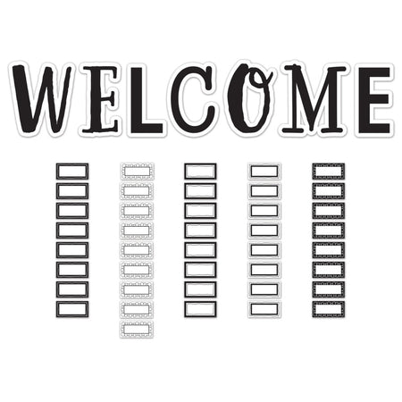 Black and White Welcome Bulletin Board Set, 49 Pieces