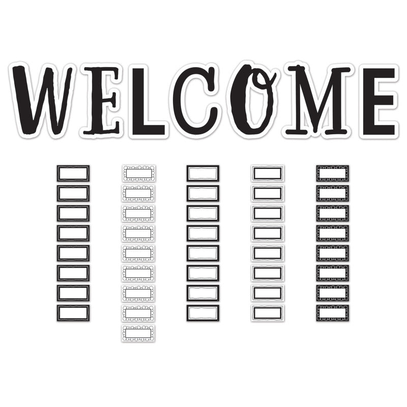 Black and White Welcome Bulletin Board Set, 49 Pieces