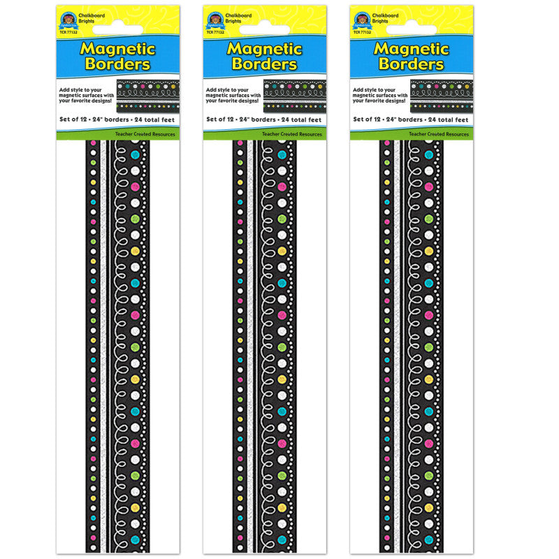 Chalkboard Brights Magnetic Borders, 24 Feet Per Pack, 3 Packs