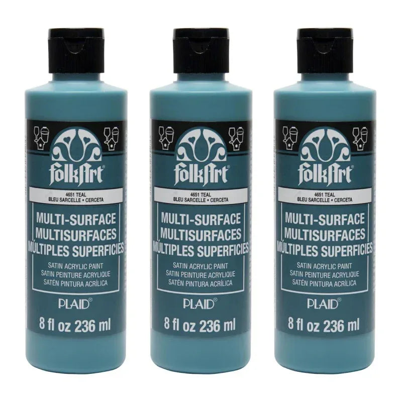 Acrylic Paint Multi-Surface Satin, 8oz., Teal, Pack of 3