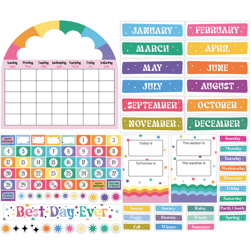Happily Ever Elementary Retro Remix Calendar Bulletin Board Set, 107 Pieces