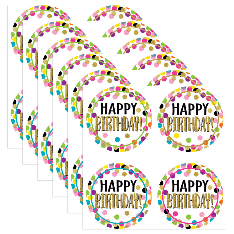 Confetti Happy Birthday Wear 'Em Badges, 32 Per Pack, 6 Packs