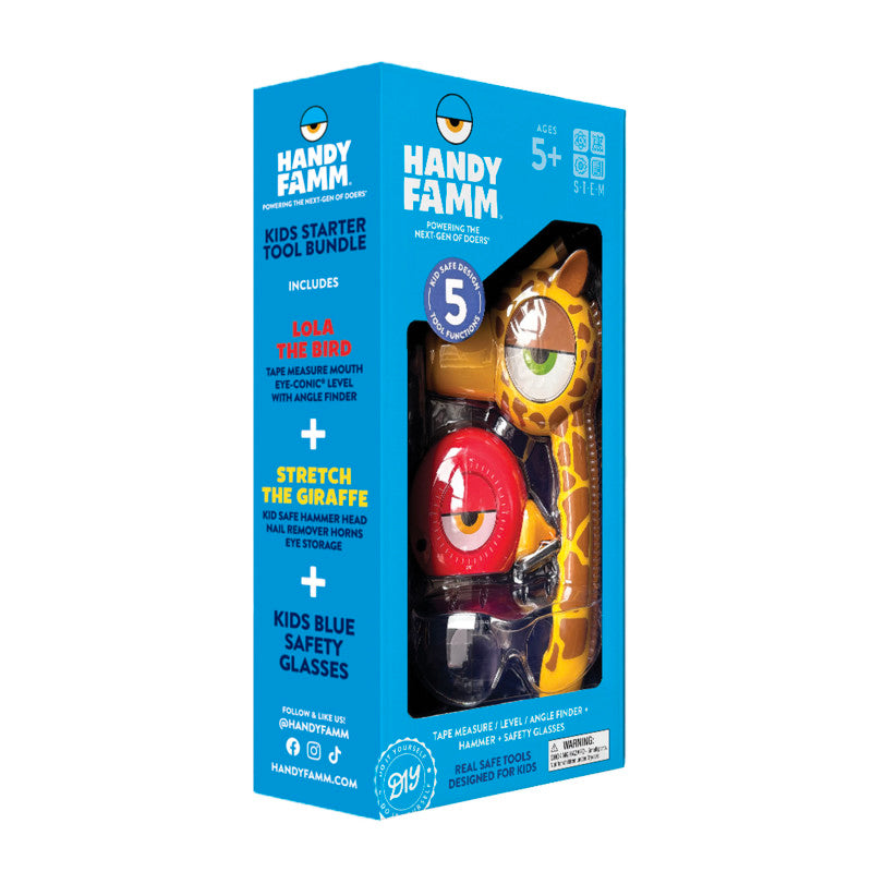 Kids Starter Tool Bundle â STEM Tool Set for Kids Ages 5+, Hammer, Tape Measure, Level, Angle Finder & Safety Glasses