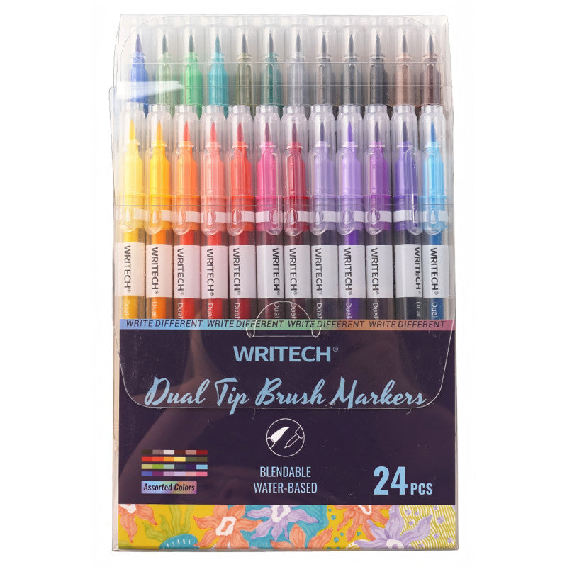 Dual Tip Brush Pens, Assorted Colors, 24 Count