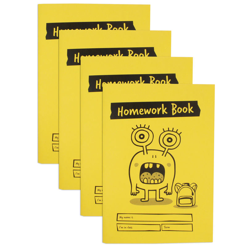 Little Monsters Homework Book, A4 Plus, 48 Pages, Alternating Lined and Plain Pages, Yellow, 4-Pack