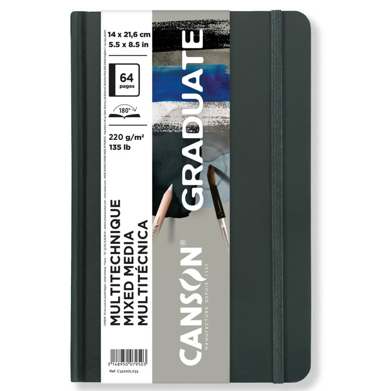 Graduate Mixed Media Art Book, Toned Gray, Hard Cover Binding, 32 Sheet, 5.5x8.5 inch, 1 Count