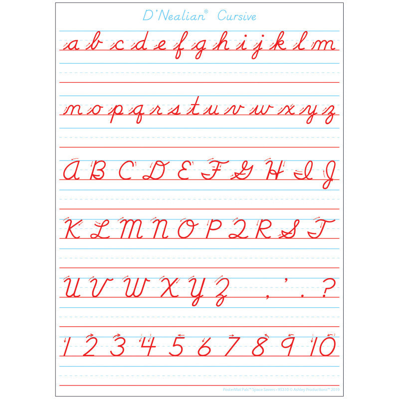 Smart Poly&reg; Single Sided PosterMat Pals&reg; Space Savers, D'Nealian Cursive Handwriting, 13" x 9.5"