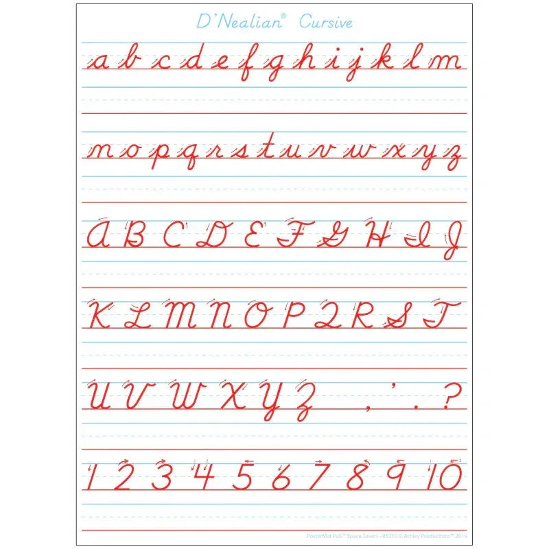 Smart Poly&reg; Single Sided PosterMat Pals&reg; Space Savers, D'Nealian Cursive Handwriting, 13" x 9.5"