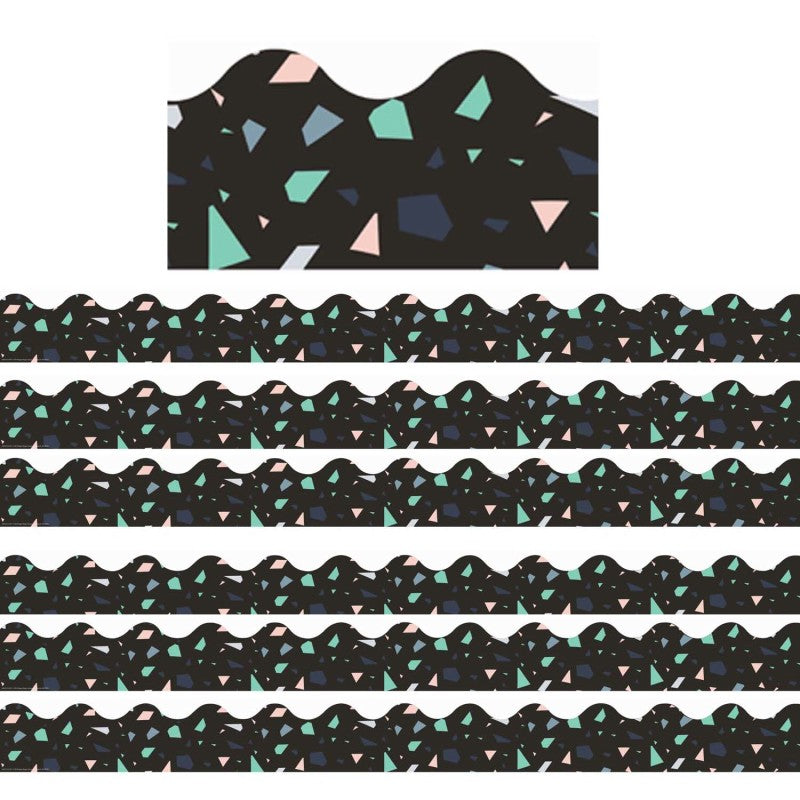 Simply Sassy Black Terrazzo Deco Trim&reg; Extra Wide Die Cut, 37 Feet Per Pack, 6 Packs