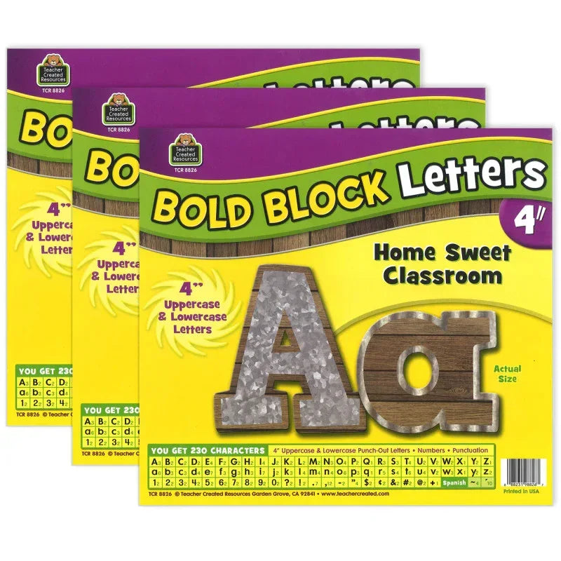 Home Sweet Classroom Bold Block 4" Letters Combo Pack, 230 Characters Per Pack, 3 Packs