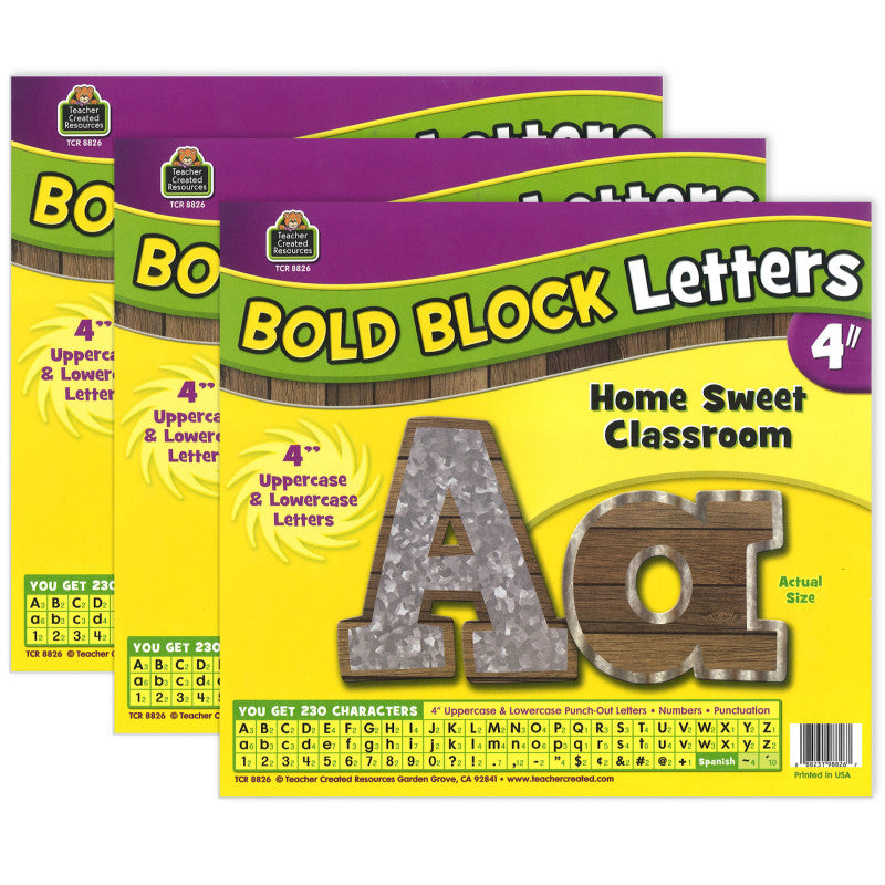 Home Sweet Classroom Bold Block 4" Letters Combo Pack, 230 Characters Per Pack, 3 Packs