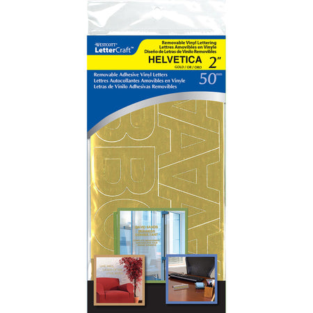 LetterCraft Removable Vinyl Lettering Helvetica, 2-Inch, Gold