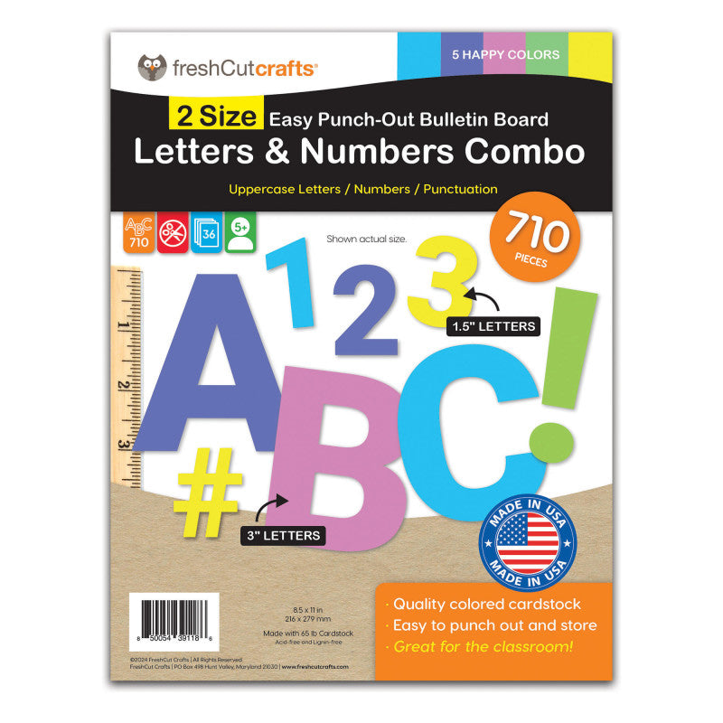 Bulletin Board Letters & Numbers, Happy Colors, 1.5in & 3in, 710 Pieces