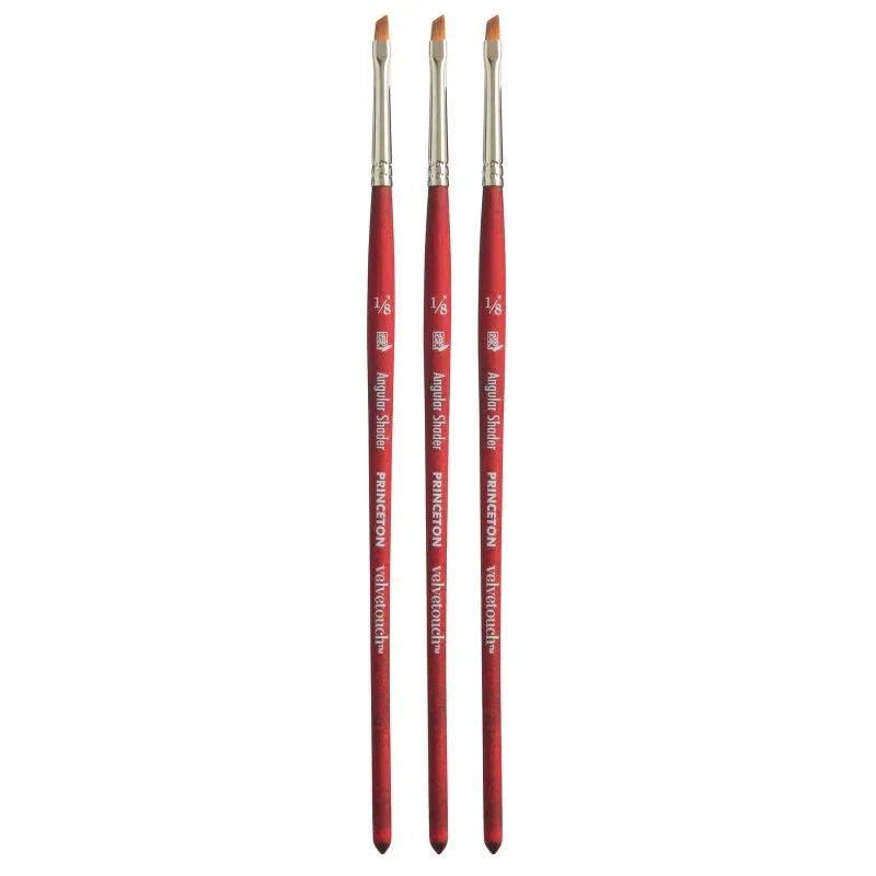 Velvetouch Angle Shader Brush, Synthetic Bristles, Short Handle Mixed Media Paintbrush, Scarlet, Size 1/8 inch, Pack of 3