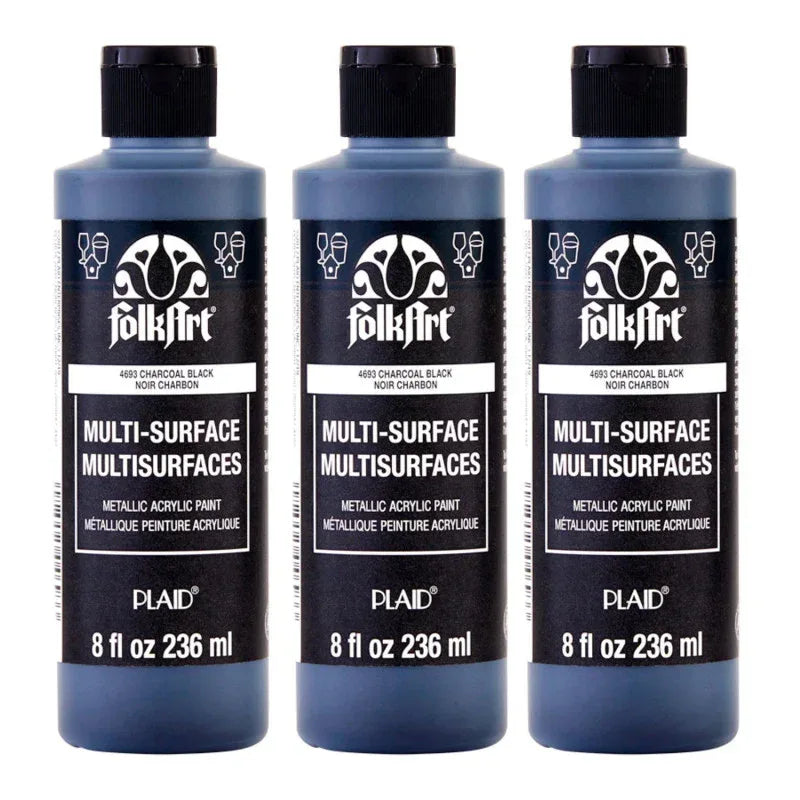 Acrylic Paint Metallic, 8oz., Charcoal Black, Pack of 3