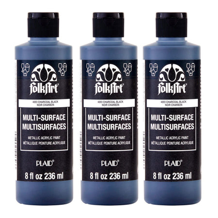 Acrylic Paint Metallic, 8oz., Charcoal Black, Pack of 3