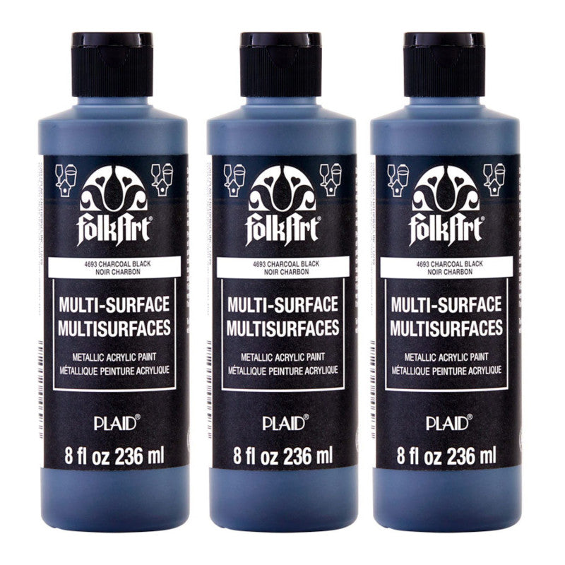 Acrylic Paint Metallic, 8oz., Charcoal Black, Pack of 3