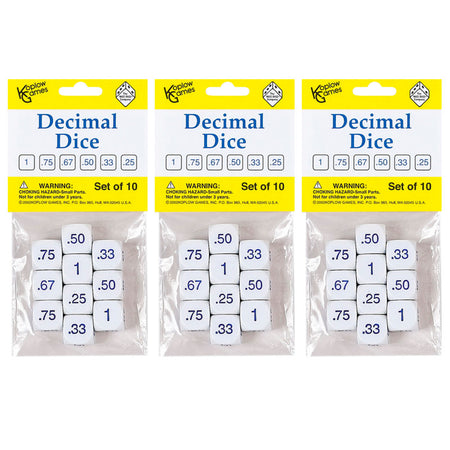 Decimal Dice Set, 10 Per Pack, 3 Packs