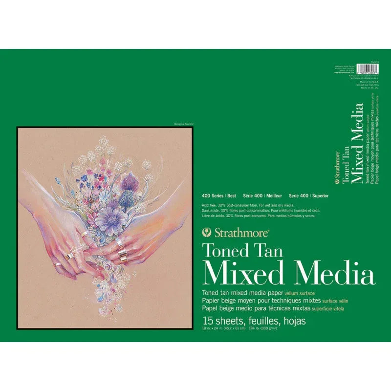 400 Series Mixed Media Pad, Toned Tan, Glue Binding, 15 Sheet, 18x24 inch, 1 Count