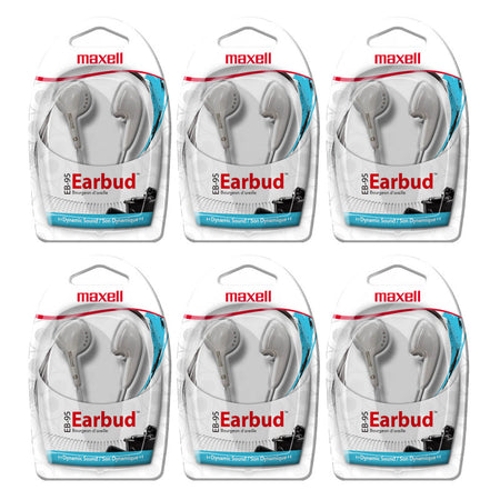 Budget Stereo Earbuds, White, Pack of 6