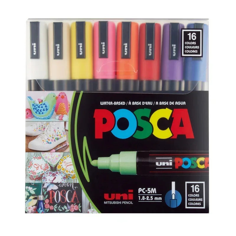 uni® POSCA PC-5M Water-Based Paint Markers, Reversible Medium Tip (1.8-2.5mm), Assorted Colors, 16 Pack