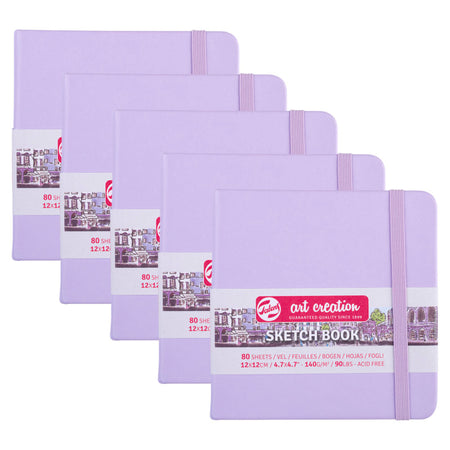 Sketchbook, 80 Sheets, 90lbs, Pastel Violet Cover, 4.7" x 4.7", Pack of 5