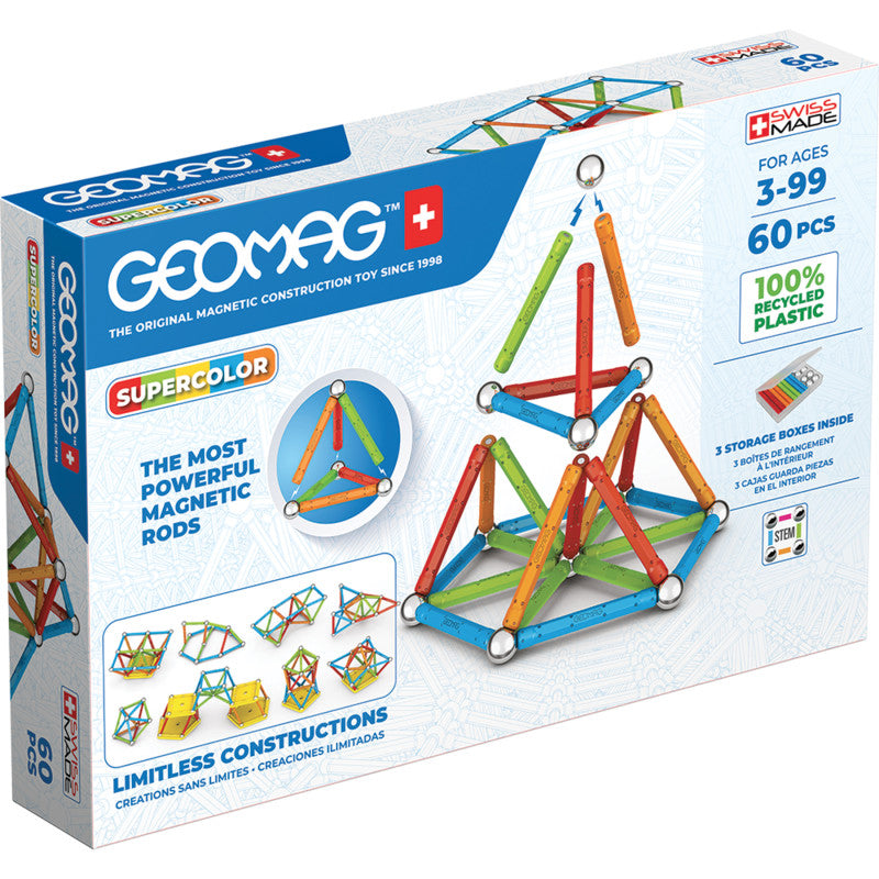 Supercolor Recycled Magnetic Building Set, 60 Pieces