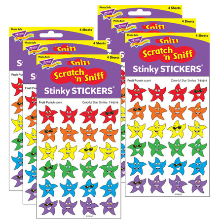 Colorful Star Smiles/Fruit Punch Stinky Stickers&reg;, 96 Per Pack, 6 Packs