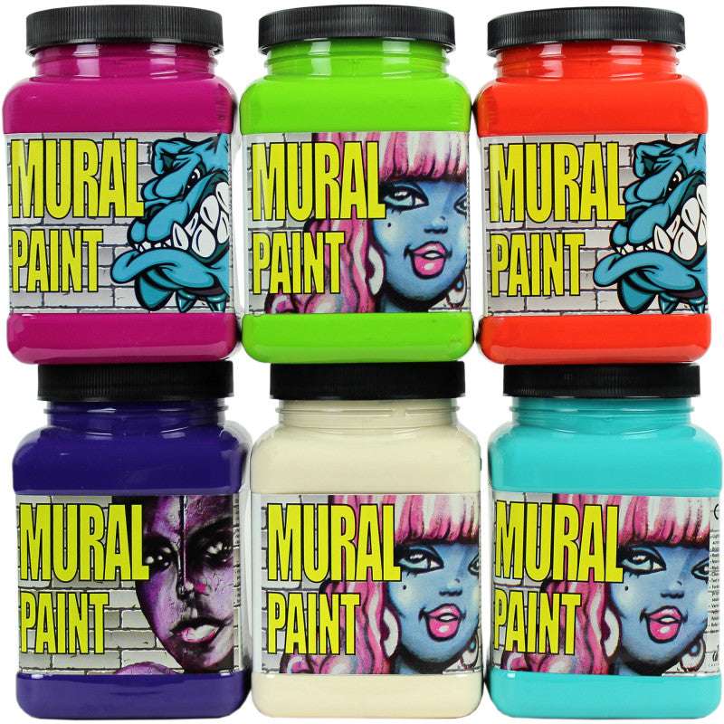 Mural Paint, Pint, 6 Bright Colors Set