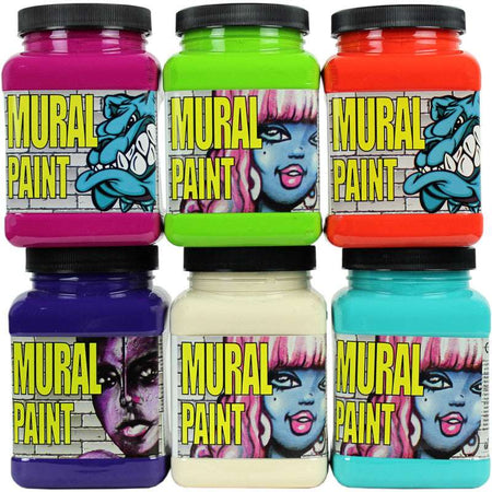 Mural Paint, Pint, 6 Bright Colors Set