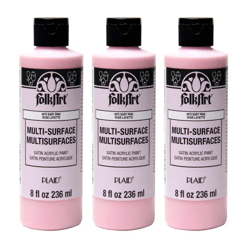 Acrylic Paint Multi-Surface Satin, 8oz., Baby Pink, Pack of 3