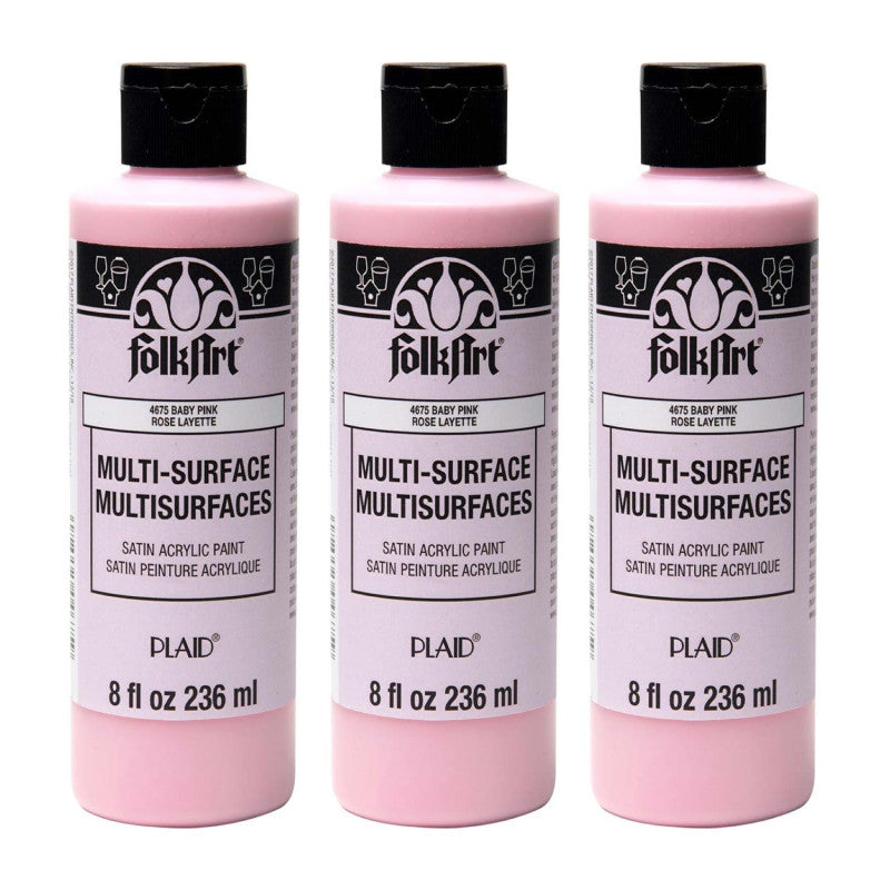 Acrylic Paint Multi-Surface Satin, 8oz., Baby Pink, Pack of 3