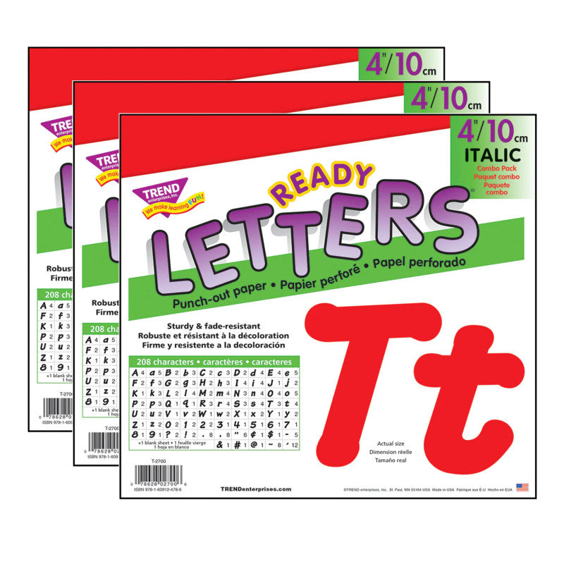 Red 4" Italic Combo Ready Letters&reg;, 193 Per Pack, 3 Packs