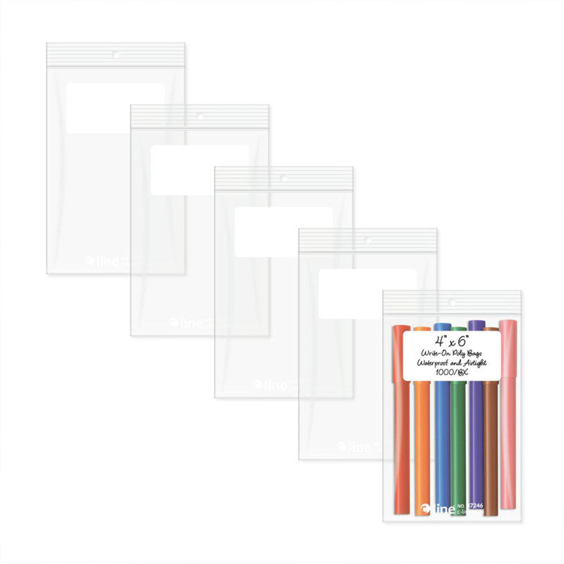 Write-On Poly Zip Bags, Clear, 4" x 6", 1000-Pack