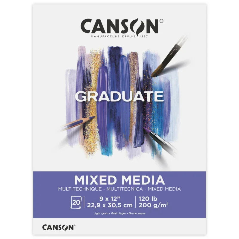 Graduate Mixed Media Pad, Foldover Binding, 20 Sheet, 9x12 inch, 1 Count