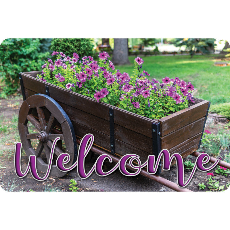 The Original Fun Mat&trade;, Welcome Mat, 15.5" x 23.5", Wagon Flowers Welcome